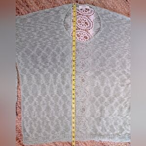 Vtg~Umgee~Sweater~1XL~Loose Knit~ Light Green~Cream Colored Lace